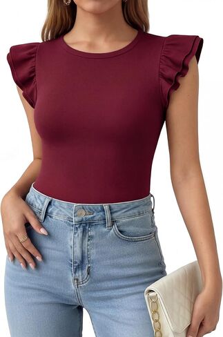 MANGOPOP Women Crew Neck Ruffle Sleeveless Tops Going Out Shirt Casual Blouses Spring 2026 Summer T Shirts in Kuwait