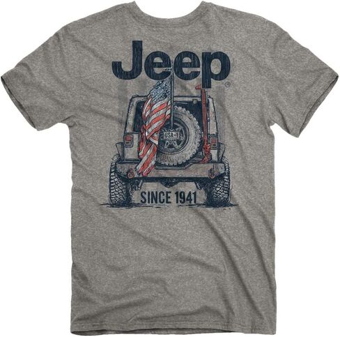 تي شيرت Jeep USA 1، تي شيرت خفيف الوزن مع العلم الأمريكي للرجال والنساء، رمادي، مقاس XX-Large - مرخص رسميًا in Kuwait