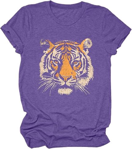 Tiger Printed T-Shirt Women Cute Animal Tiger Face Graphic Novelty Casual Comfort Crewneck Short Sleeve Tops in Saudi Arabia