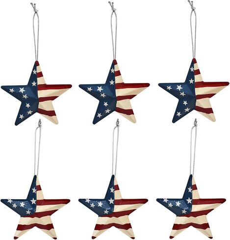 Linfevisi Patriotic Star Ornaments, 6 Pack, 3.6 Inch, Metal, Americana, Red White and Blue, Hanging, Independence Day, Memorial Day, 4th of July, Veteran Day, Christmas in Saudi Arabia