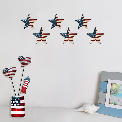 Linfevisi Patriotic Star Ornaments, 6 Pack, 3.6 Inch, Metal, Americana, Red White and Blue, Hanging, Independence Day, Memorial Day, 4th of July, Veteran Day, Christmas in Saudi Arabia
