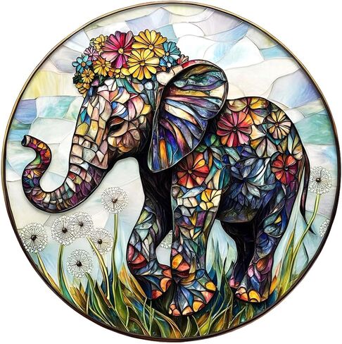 Colorful Acrylic Suncatcher, Elephant Hanging Window Decor with Printed Stained Glass Style Design Sun Catcher, Rainbow Maker Wall Art, Gift Idea & Garden Ornament Indoor Outdoor Use 7.8 x 7.8 inch in Kuwait