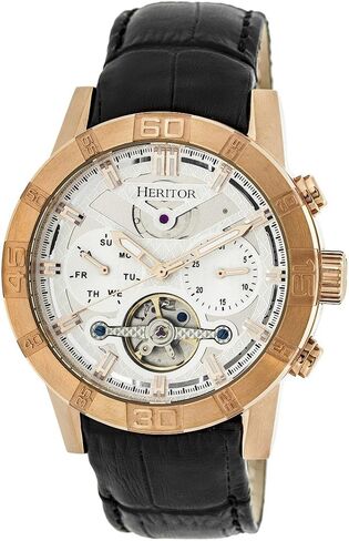 HERITOR Hannibal Automatic Watch for Men – 44mm Men’s Semi-Skeleton Watch with Jeweled Automatic Movement, 316L Stainless Steel Case, Sapphire-Coated Mineral Crystal, Leather Strap (HERHR4101) in Saudi Arabia