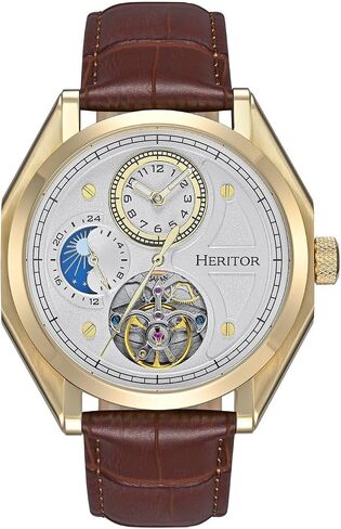 HERITOR Antoni Automatic Watch for Men – 43mm Men's Watch with Jeweled Automatic Movement, 316L Stainless Steel Case, Leather Strap in Saudi Arabia