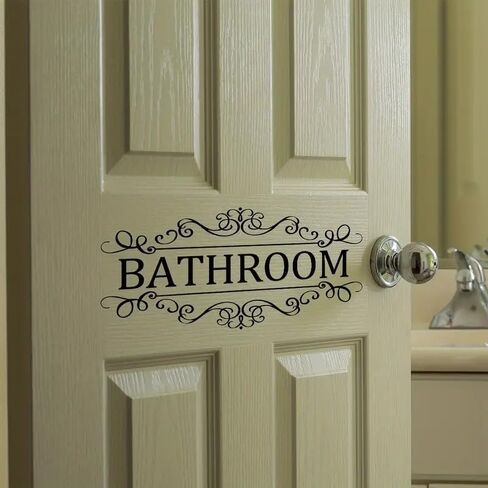 Generic Bathroom Wall Decals, Modern Black Alphabet Stickers, Fade Resistant, 5.91" x 11.81", Door & Wall, 1 Count in Kuwait