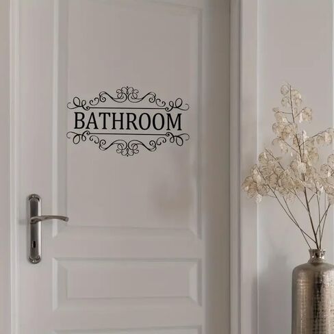 Generic Bathroom Wall Decals, Modern Black Alphabet Stickers, Fade Resistant, 5.91" x 11.81", Door & Wall, 1 Count in Kuwait