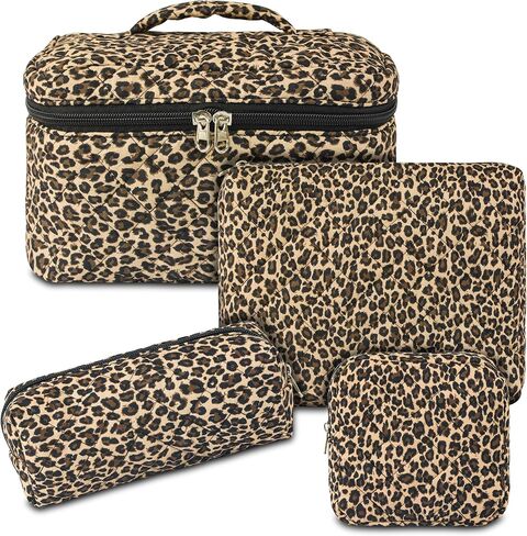 GISMTR 4Pcs Quilted Makeup Bag Set Cute Floral Cosmetic Bag Cotton Coquette Make up Bag Aesthetic Travel Toiletry Bag for Women Girls in Saudi Arabia