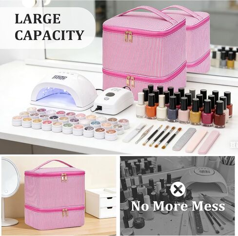 Nail Polish Organizer Bag Nail Supplies Organizer Holds 30 Bottles Nail 2 Layers Detachable Nail Kit Storage Case (Blue Stripes) in Saudi Arabia