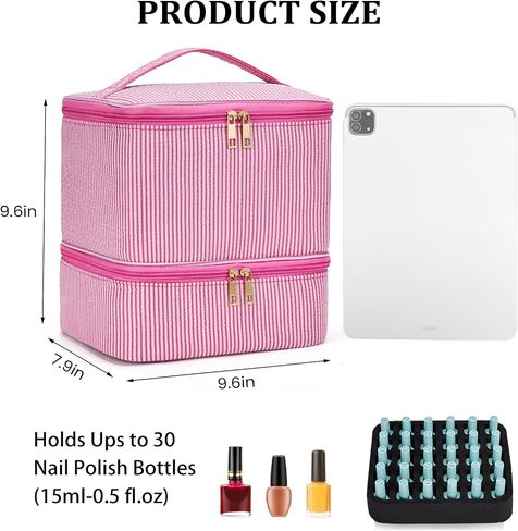 Nail Polish Organizer Bag Nail Supplies Organizer Holds 30 Bottles Nail 2 Layers Detachable Nail Kit Storage Case (Blue Stripes) in Saudi Arabia