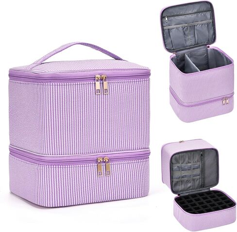 Nail Polish Organizer Bag Nail Supplies Organizer Holds 30 Bottles Nail 2 Layers Detachable Nail Kit Storage Case (Blue Stripes) in Saudi Arabia