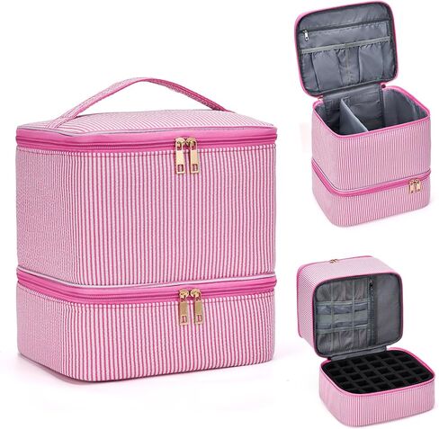 Nail Polish Organizer Bag Nail Supplies Organizer Holds 30 Bottles Nail 2 Layers Detachable Nail Kit Storage Case (Blue Stripes) in Saudi Arabia