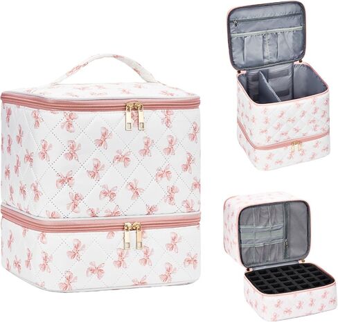 Nail Polish Organizer Bag Nail Supplies Organizer Holds 30 Bottles Nail 2 Layers Detachable Nail Kit Storage Case (Blue Stripes) in Saudi Arabia
