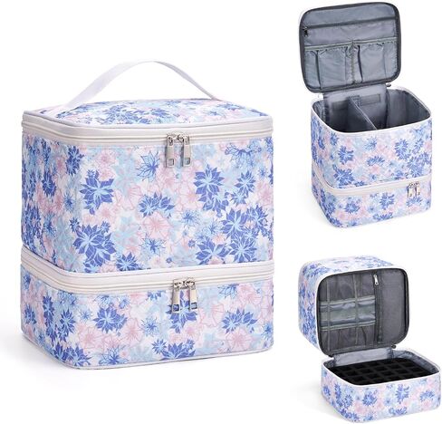 Nail Polish Organizer Bag Nail Supplies Organizer Holds 30 Bottles Nail 2 Layers Detachable Nail Kit Storage Case (Blue Stripes) in Saudi Arabia