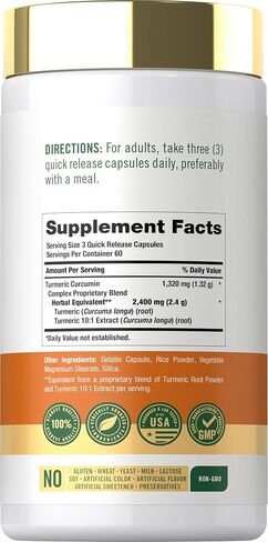 Carlyle Turmeric Curcumin Supplement 2400mg | 180 Powder Capsules | Herbal Formula | Non-GMO, Gluten Free in Saudi Arabia