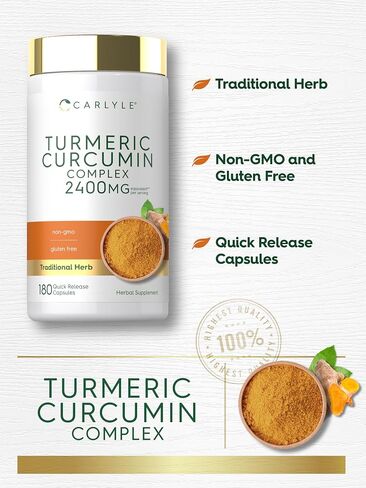 Carlyle Turmeric Curcumin Supplement 2400mg | 180 Powder Capsules | Herbal Formula | Non-GMO, Gluten Free in Saudi Arabia