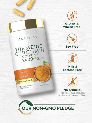 Carlyle Turmeric Curcumin Supplement 2400mg | 180 Powder Capsules | Herbal Formula | Non-GMO, Gluten Free in Saudi Arabia