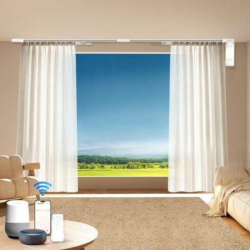 Smart Curtains System, Electric Curtain Track with Automated Rail, Motorized Curtain Rod with Remote Control, Works with Alexa Google Home Tuya App, Voice Control, for Home Bedroom 20"-126" in Saudi Arabia