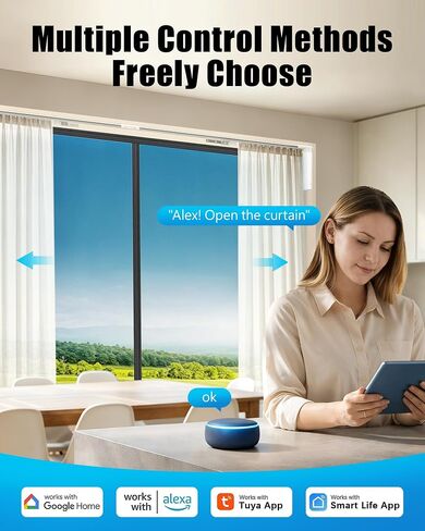 Smart Curtains System, Electric Curtain Track with Automated Rail, Motorized Curtain Rod with Remote Control, Works with Alexa Google Home Tuya App, Voice Control, for Home Bedroom 20"-126" in Saudi Arabia