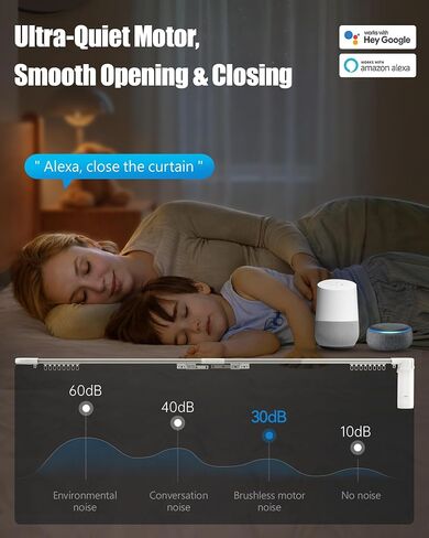 Smart Curtains System, Electric Curtain Track with Automated Rail, Motorized Curtain Rod with Remote Control, Works with Alexa Google Home Tuya App, Voice Control, for Home Bedroom 20"-126" in Saudi Arabia