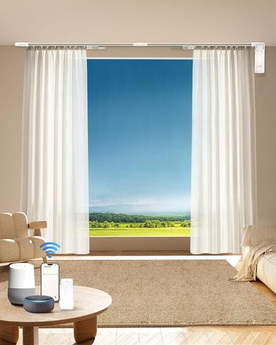 Smart Curtains System, Electric Curtain Track with Automated Rail, Motorized Curtain Rod with Remote Control, Works with Alexa Google Home Tuya App, Voice Control, for Home Bedroom 20"-126" in Saudi Arabia