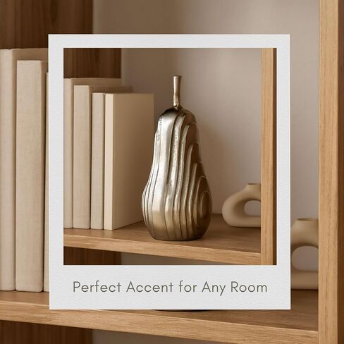 Pear Statuary Decorative Sculpture – Aluminum Metal Modern Home Decor, Decorative Object – Contemporary Shelf Art & Coffee Table Decor for Living Room & Office – 8", Gold in Saudi Arabia
