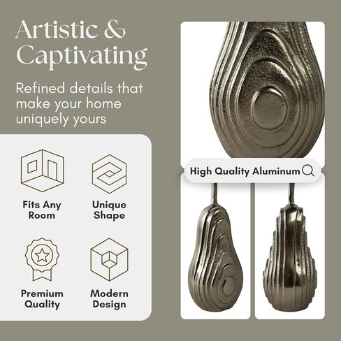 Pear Statuary Decorative Sculpture – Aluminum Metal Modern Home Decor, Decorative Object – Contemporary Shelf Art & Coffee Table Decor for Living Room & Office – 8", Gold in Saudi Arabia