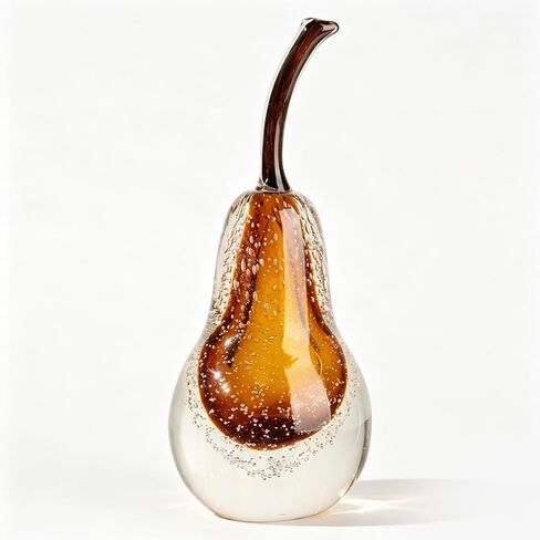 Glass Fruit Pear Statues Home Decor Modern Style Figurine Decorative Ornaments for Living Room, Shelf Decor, Office Desktop, Cabinets (Amber Pear Ornament) in Kuwait