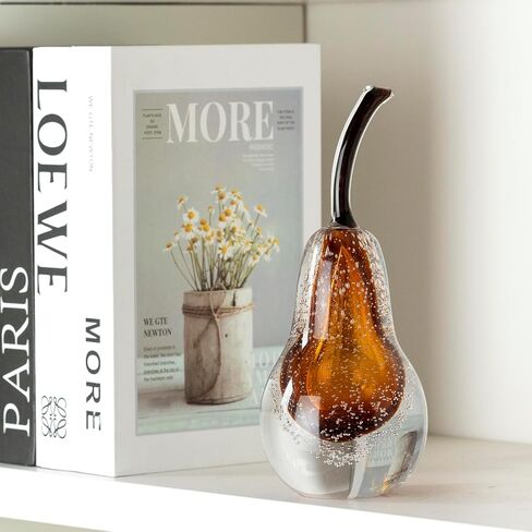 Glass Fruit Pear Statues Home Decor Modern Style Figurine Decorative Ornaments for Living Room, Shelf Decor, Office Desktop, Cabinets (Amber Pear Ornament) in Kuwait