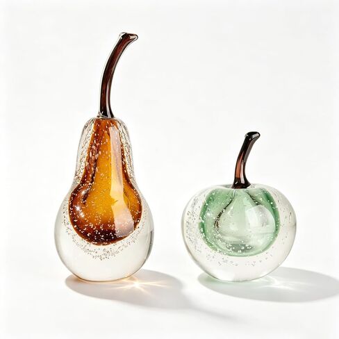 Glass Fruit Pear Statues Home Decor Modern Style Figurine Decorative Ornaments for Living Room, Shelf Decor, Office Desktop, Cabinets (Amber Pear Ornament) in Kuwait