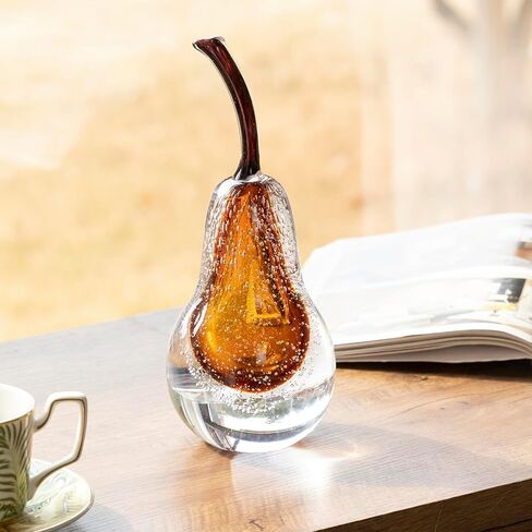 Glass Fruit Pear Statues Home Decor Modern Style Figurine Decorative Ornaments for Living Room, Shelf Decor, Office Desktop, Cabinets (Amber Pear Ornament) in Kuwait