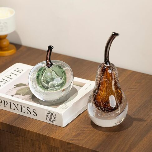 Glass Fruit Pear Statues Home Decor Modern Style Figurine Decorative Ornaments for Living Room, Shelf Decor, Office Desktop, Cabinets (Amber Pear Ornament) in Kuwait