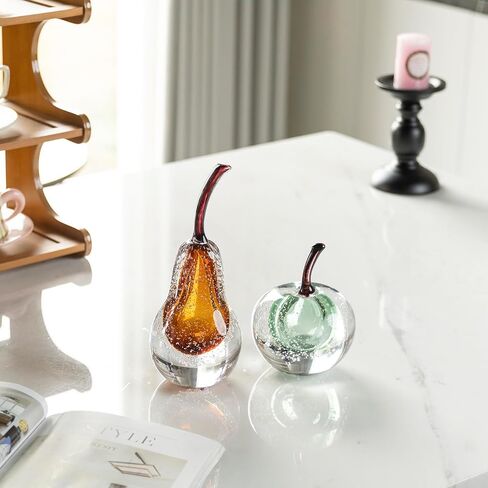 Glass Fruit Pear Statues Home Decor Modern Style Figurine Decorative Ornaments for Living Room, Shelf Decor, Office Desktop, Cabinets (Amber Pear Ornament) in Kuwait