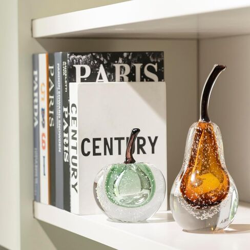 Glass Fruit Pear Statues Home Decor Modern Style Figurine Decorative Ornaments for Living Room, Shelf Decor, Office Desktop, Cabinets (Amber Pear Ornament) in Kuwait