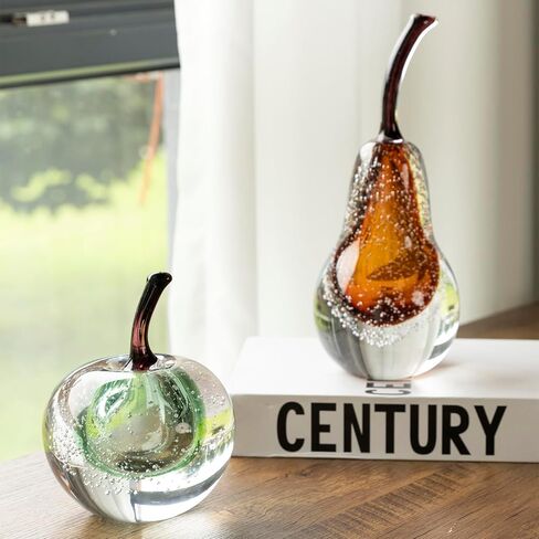 Glass Fruit Pear Statues Home Decor Modern Style Figurine Decorative Ornaments for Living Room, Shelf Decor, Office Desktop, Cabinets (Amber Pear Ornament) in Kuwait