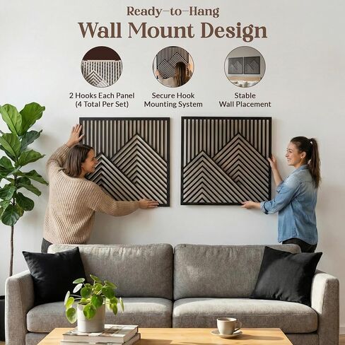 River's Edge Essentials Wood Mountain Wall Decor – Modern Wood Wall Art for Living Room, Bedroom & Cabin | Wooden Mountain Wall Art Decor | Rustic Geometric Nature Panels, Set of 2 - Large 21.5" in Saudi Arabia
