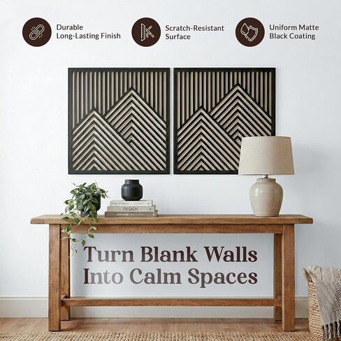 River's Edge Essentials Wood Mountain Wall Decor – Modern Wood Wall Art for Living Room, Bedroom & Cabin | Wooden Mountain Wall Art Decor | Rustic Geometric Nature Panels, Set of 2 - Large 21.5" in Saudi Arabia