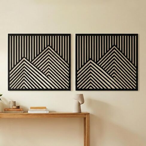 River's Edge Essentials Wood Mountain Wall Decor – Modern Wood Wall Art for Living Room, Bedroom & Cabin | Wooden Mountain Wall Art Decor | Rustic Geometric Nature Panels, Set of 2 - Large 21.5" in Saudi Arabia