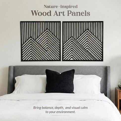 River's Edge Essentials Wood Mountain Wall Decor – Modern Wood Wall Art for Living Room, Bedroom & Cabin | Wooden Mountain Wall Art Decor | Rustic Geometric Nature Panels, Set of 2 - Large 21.5" in Saudi Arabia