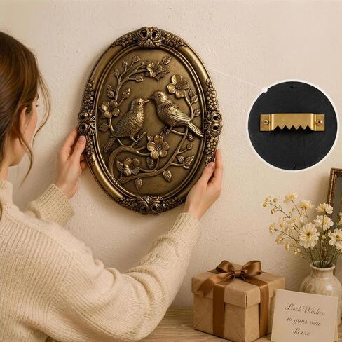UULENNYM Vintage Decor, Wall Sculptures, Gold Bird Flower Relief Wall Art, 10.24x8.27x0.59 Inch 1.32lb for Living Room Bedroom Bathroom Office in Saudi Arabia