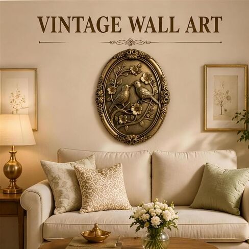 UULENNYM Vintage Decor, Wall Sculptures, Gold Bird Flower Relief Wall Art, 10.24x8.27x0.59 Inch 1.32lb for Living Room Bedroom Bathroom Office in Saudi Arabia