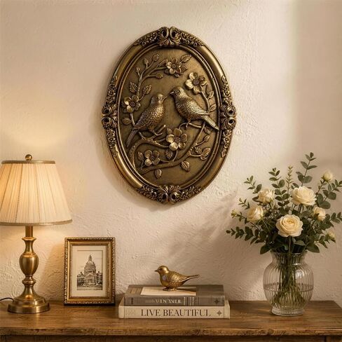 UULENNYM Vintage Decor, Wall Sculptures, Gold Bird Flower Relief Wall Art, 10.24x8.27x0.59 Inch 1.32lb for Living Room Bedroom Bathroom Office in Saudi Arabia