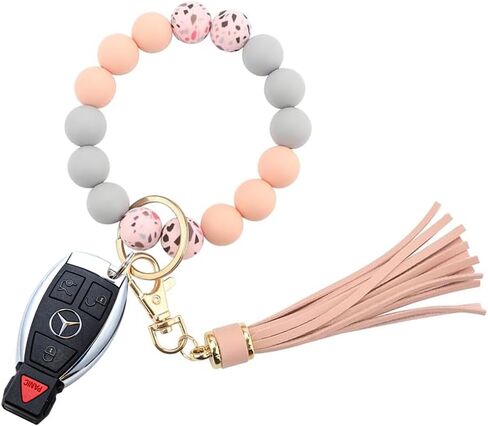 Silicone Beaded Keychain Bracelet for Women – Car Key Ring Wristlet with Tassel, Waterproof and Comfortable in Saudi Arabia