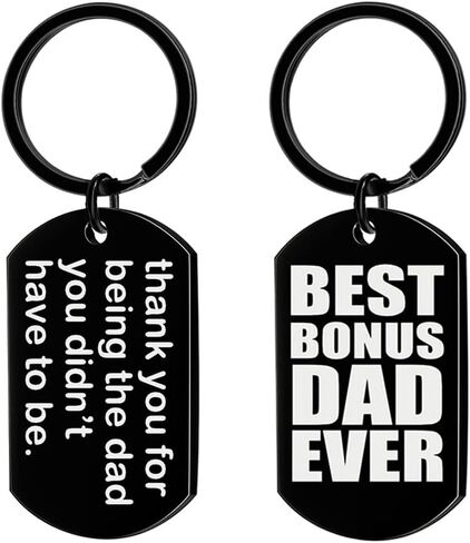 Bonus Dad Gifts Keychain from Daughter Son Step Dad Fathers Day Birthday Gift for Stepdad Stepfather Double-Sided Key Ring Thank You for Being The Dad You Didn’t Have To Be Key Chain in Kuwait