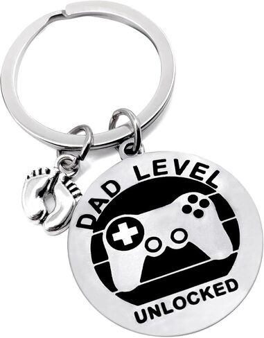 GJD Dad Levels Unlocked Keychain, Gamer Birthday Gift for Dad, Silver in Saudi Arabia
