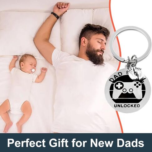GJD Dad Levels Unlocked Keychain, Gamer Birthday Gift for Dad, Silver in Saudi Arabia