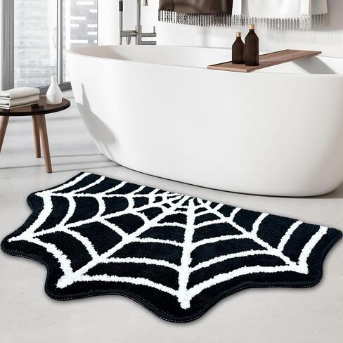 Spider Web Bath Mat, 31"x20" Halloween Bath Mat Goth Rug Absorbent Spiderweb Rug, Non Slip Machine Washable Goth Area Rug Gothic Decor for Bathroom, Front Door, Bedroom (Black) in Saudi Arabia