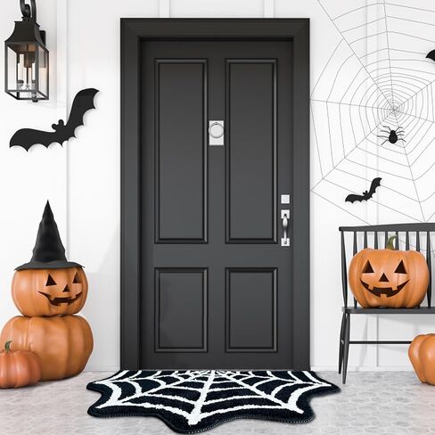 Spider Web Bath Mat, 31"x20" Halloween Bath Mat Goth Rug Absorbent Spiderweb Rug, Non Slip Machine Washable Goth Area Rug Gothic Decor for Bathroom, Front Door, Bedroom (Black) in Saudi Arabia