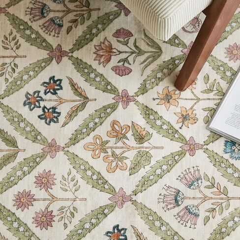 jinchan Haden 5x7 Vintage Floral Area Rug for Living Room Bedroom Soft Non-Slip Low Pile Washable Cottage Decor Dining Room Home Office Girls Dorm Carpet Sage Green in Kuwait