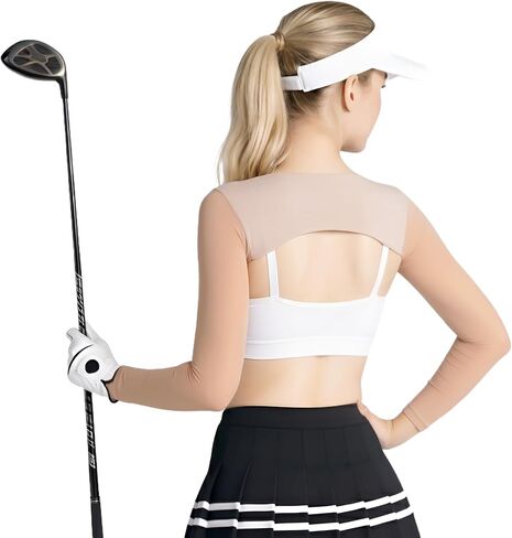 Premium MADE IN KOREA UV-Protective Golf Bolero Sheer Arm Sleeves [SKIN-TIGHT] for Women (40D), Cooling Quick Dry Lightweight Breathable Shawl Shoulder Wrap Base Layer, SMALL to MEDIUM Sheer Natural in Saudi Arabia