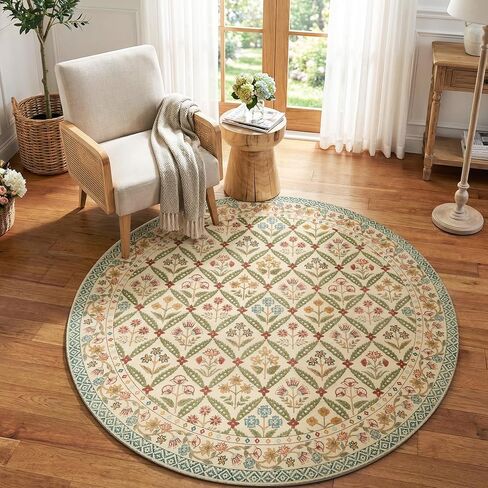 jinchan Haden 5x7 Vintage Floral Area Rug for Living Room Bedroom Soft Non-Slip Low Pile Washable Cottage Decor Dining Room Home Office Girls Dorm Carpet Sage Green in Kuwait